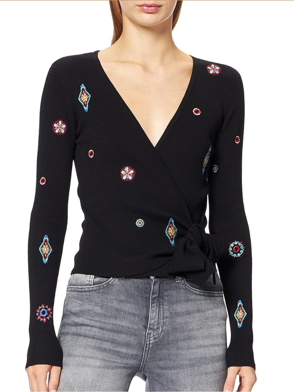 DESIGUAL | black knit crossover sweater blouse top viscose - size medium
